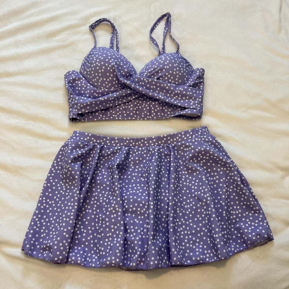 SHEIN Polka Dot Bikini Set with Swim Skirt